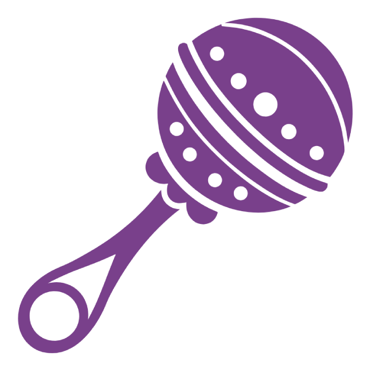 Decorative clip art image of a baby rattle.